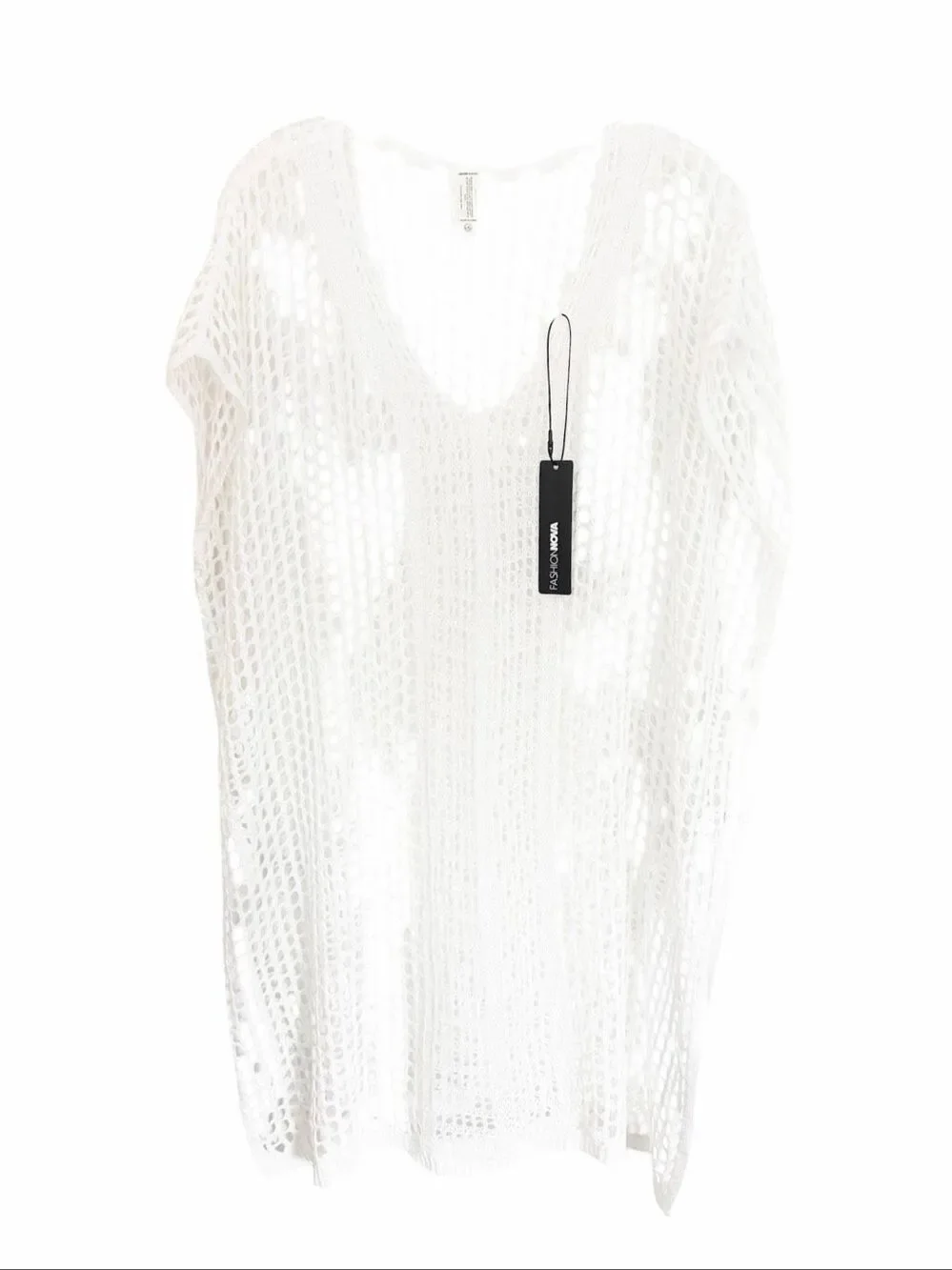 Fashion Nova White Open holes Crochet V Neck Sleeveless Cover Up Sz XL